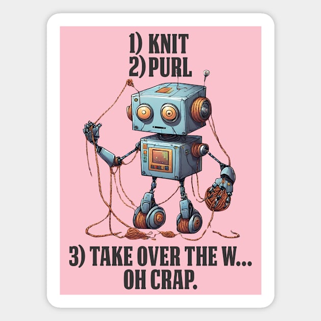 knit purl take over the world robot yarn tangle knitting knitter Magnet by BigMRanch